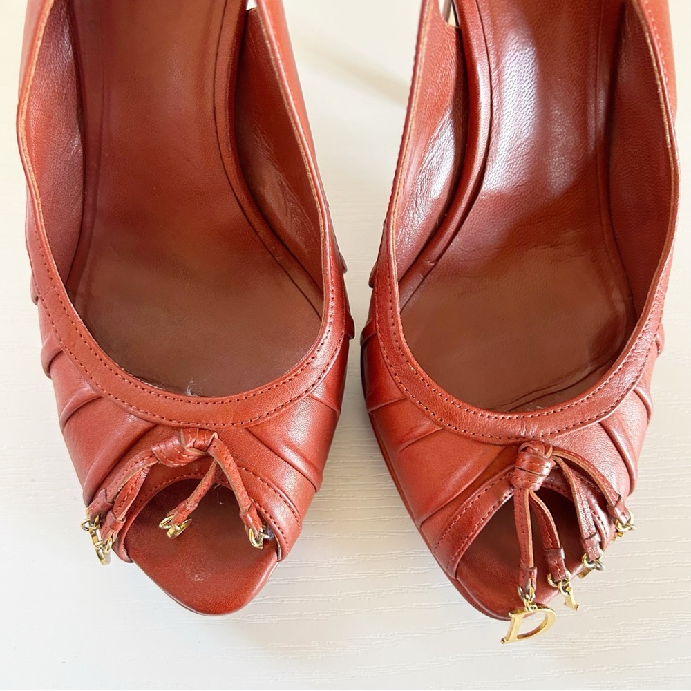 Dior Gipsy Vintage John Galliano Slingback D Charm Red Leather Heels Size EU 38 - Picture 9 of 14